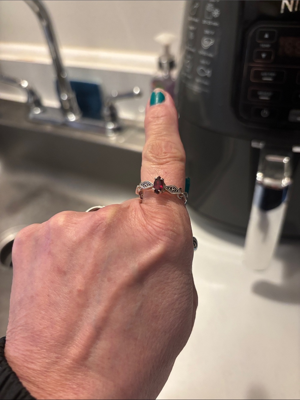 Sterling Silver Marquise Garnet Accent Ring - Red